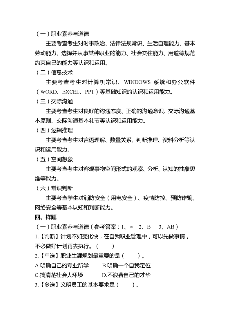 2022年湖南网络工程职业学院单招考纲及样题应往届中职考生、退伍军人专业组一02.png