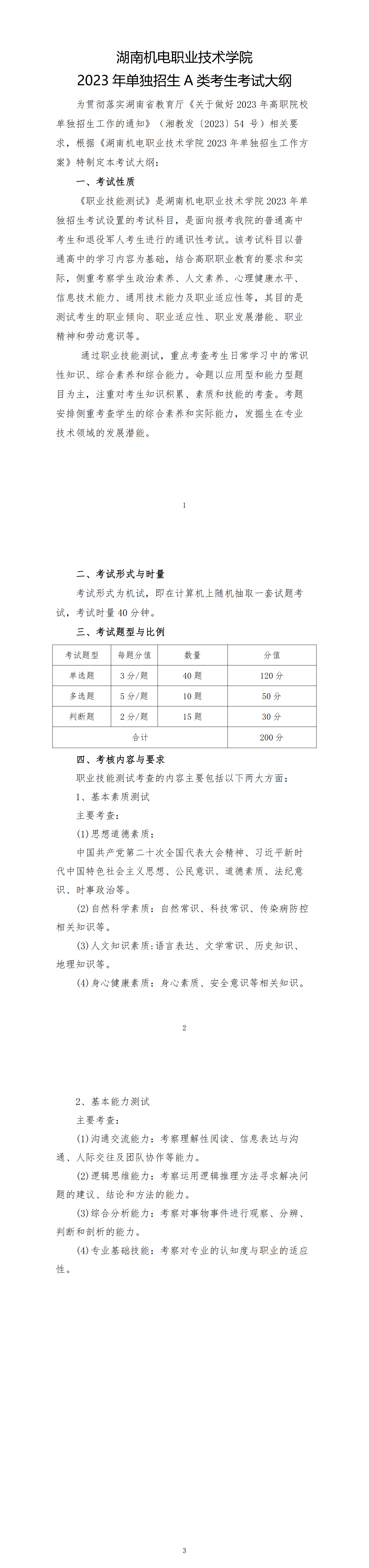 2023年湖南机电职业技术学院单招A类考生考试大纲01.png